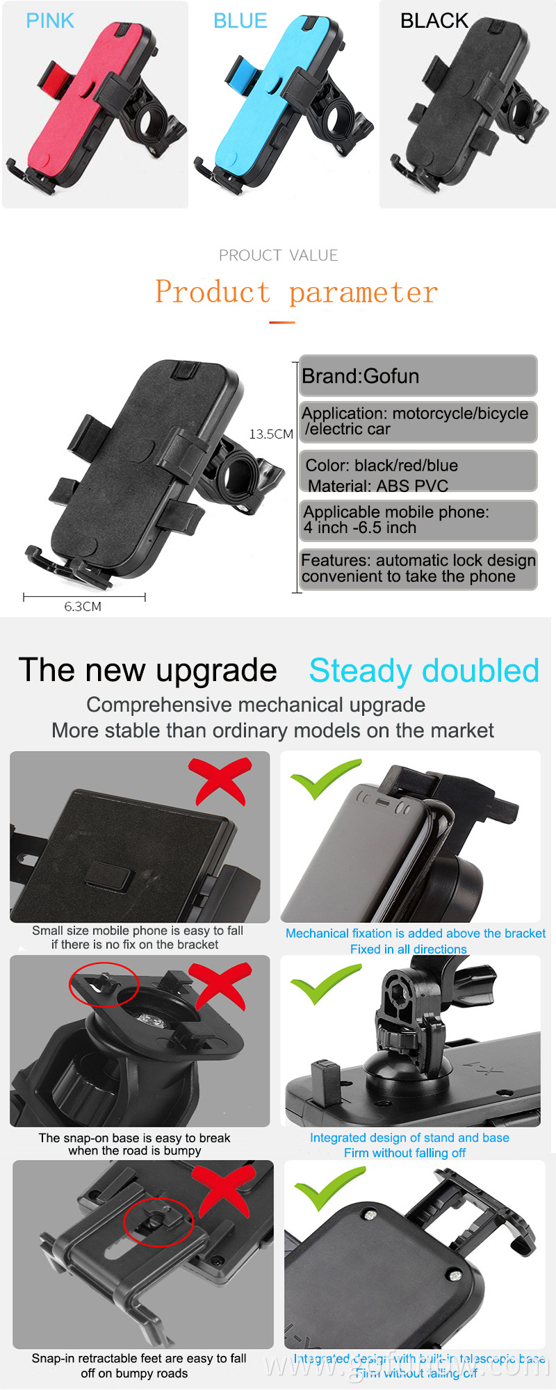 Wholesale PC Silicone Bike Motorcycle Motorxyxle Cell Phone Bracket Stand Mount Adjustable Electric Scooter Phone Holder G-FUN